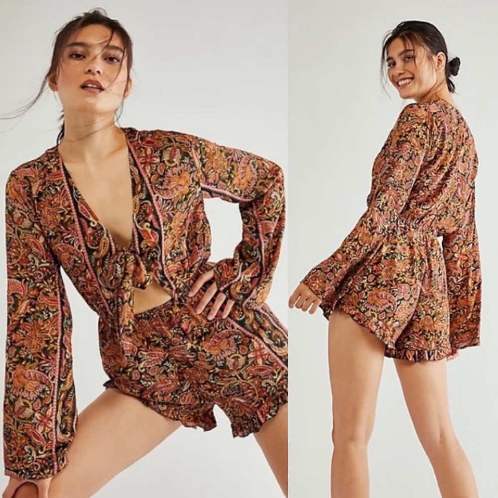 Free People Raga Venetian Paisley Shorts Romper